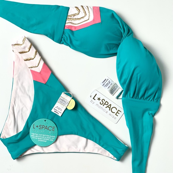 L SPACE. Bandeau twist swim top, padded cups & Bikini bottoms. Size. S. NWT. - Picture 7 of 8